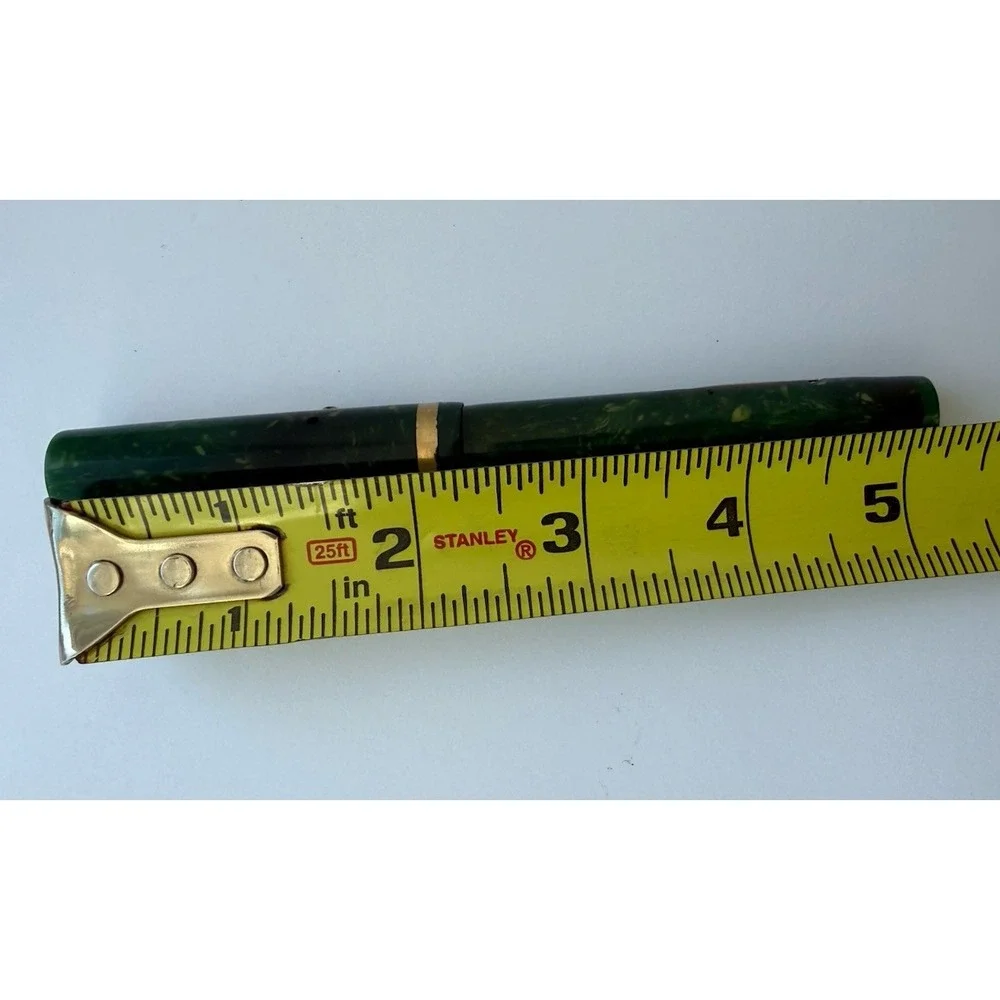 1920 Sheaffer Flat Top Full Sz 14k Nib Fountain Pen Jade Green Marbled White Dot